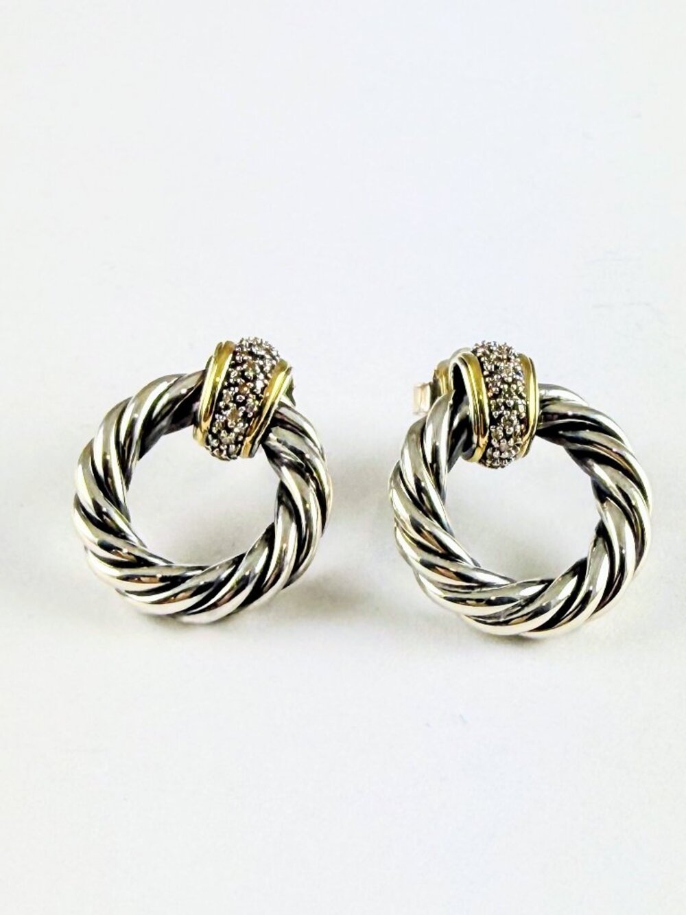 DAVID YURMAN SS & 18K DIAMOND DOORKNOCKER EARRINGS